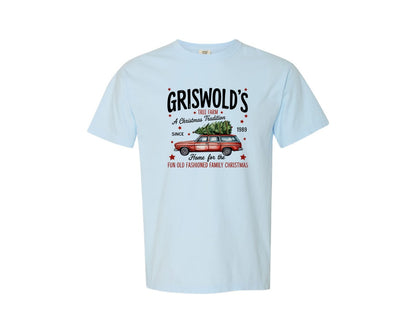 brand:Comfort Colors|color:Chambray|Griswold Christmas Tree Farm 13 Graphic T-Shirt