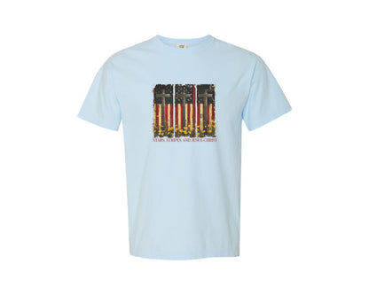 brand:Comfort Colors|color:Chambray|Stars And Stripes And Jesus Christ Graphic T-Shirt