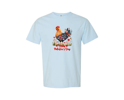 brand:Comfort Colors|color:Chambray|Chicken Happy Valentines Day 3 Graphic T-Shirt