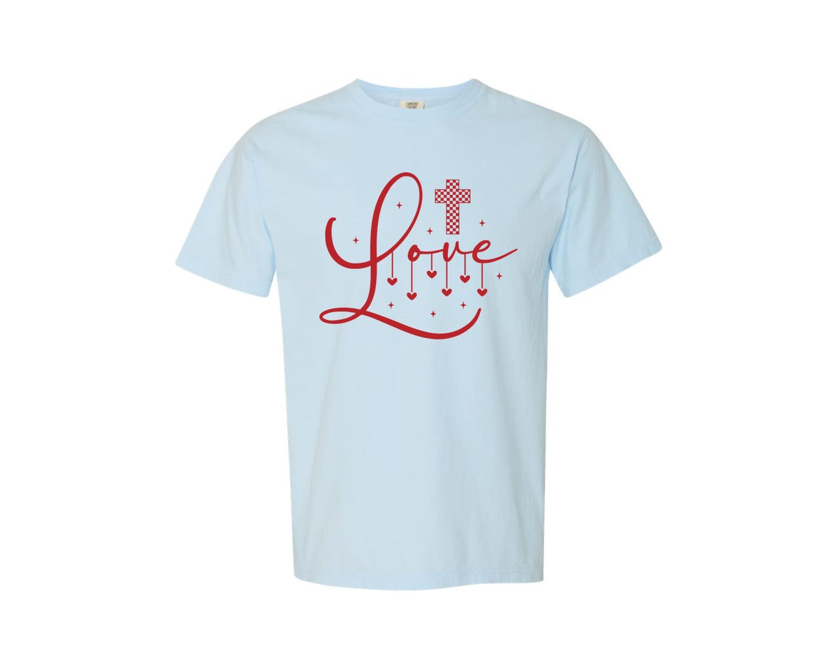 brand:Comfort Colors|color:Chambray|Love Christian Valentines Graphic T-Shirt