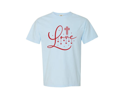 brand:Comfort Colors|color:Chambray|Love Christian Valentines Graphic T-Shirt