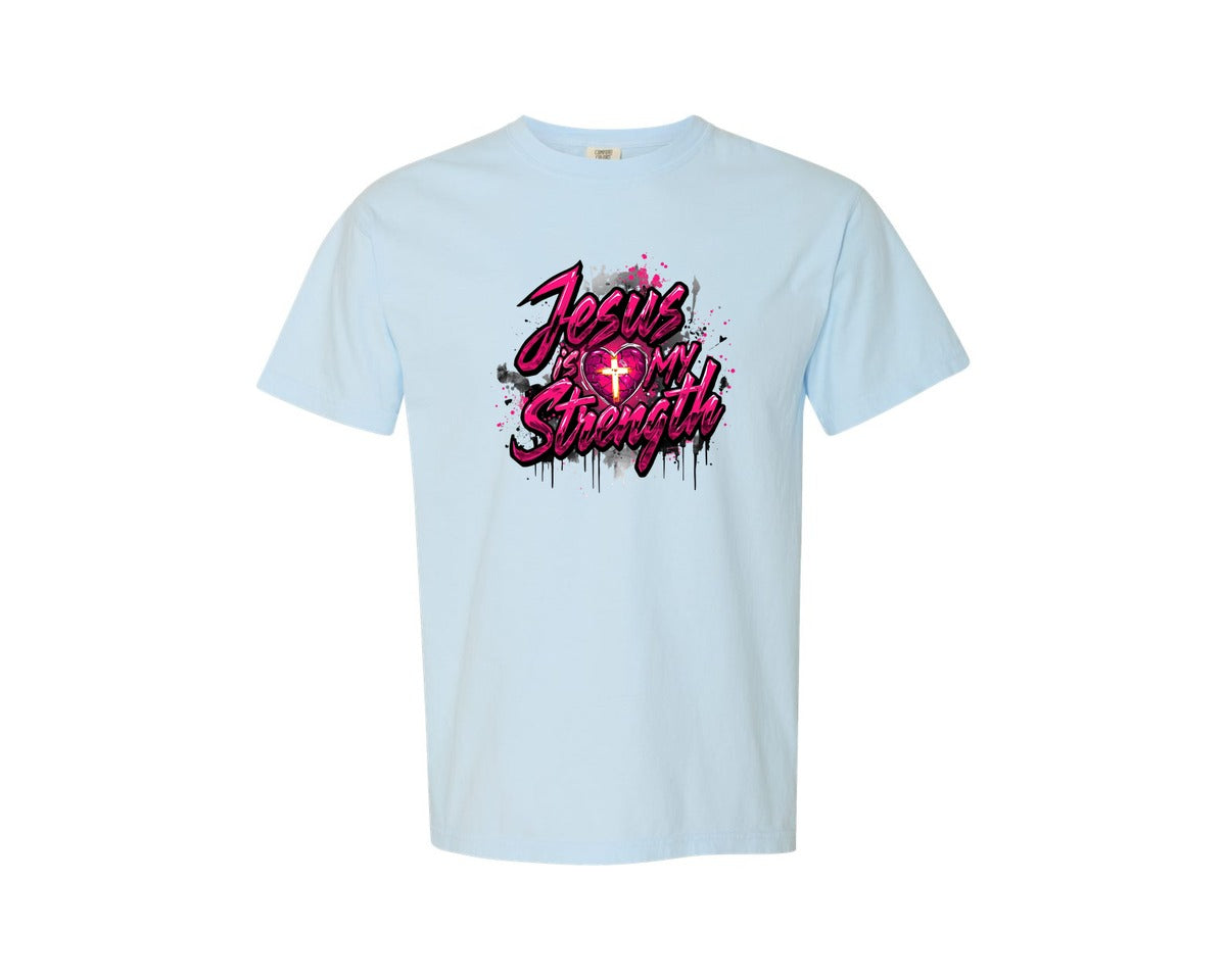brand:Comfort Colors|color:Chambray|Jesus Is My Strength Christian Graphic T-Shirt