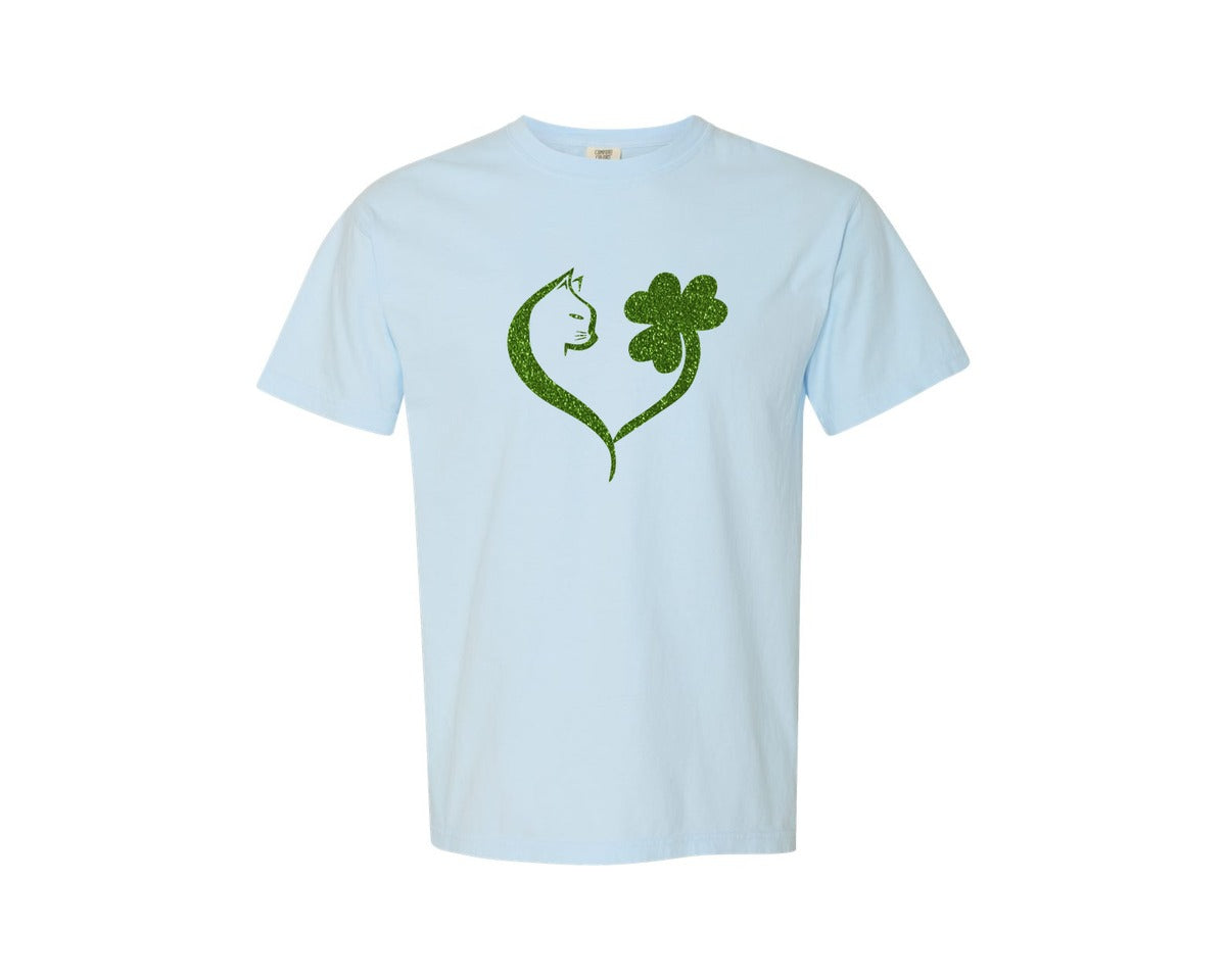 brand:Comfort Colors|color:Chambray|Cat Shamrock St Patricks Day Graphic T-Shirt