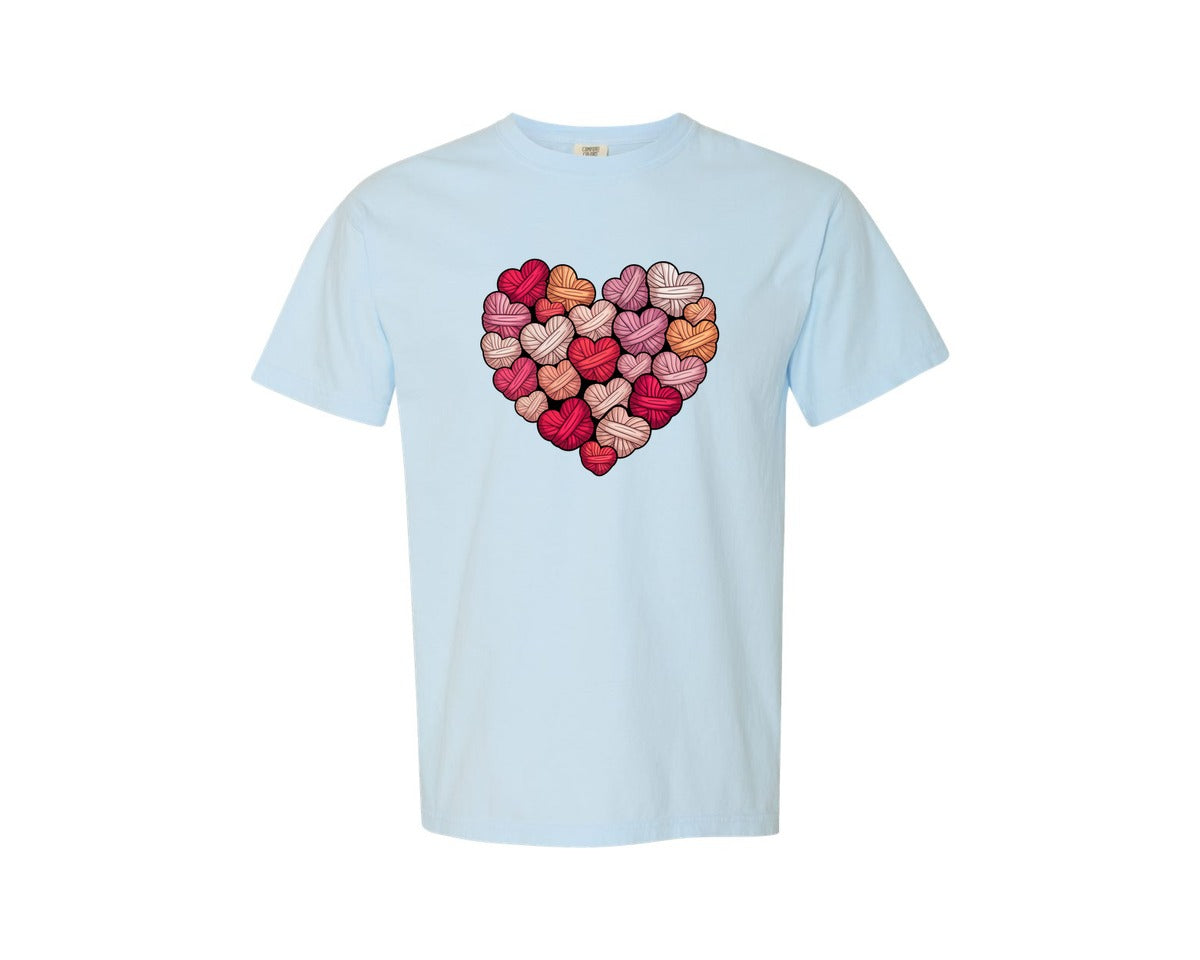 brand:Comfort Colors|color:Chambray|Faux Knitted Love Heart Pink Graphic T-Shirt