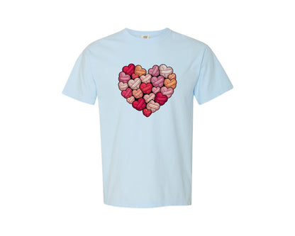 brand:Comfort Colors|color:Chambray|Faux Knitted Love Heart Pink Graphic T-Shirt