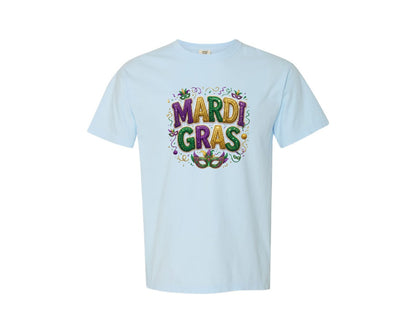brand:Comfort Colors|color:Chambray|Mardi Gras Knit Glitter Design Graphic T-Shirt