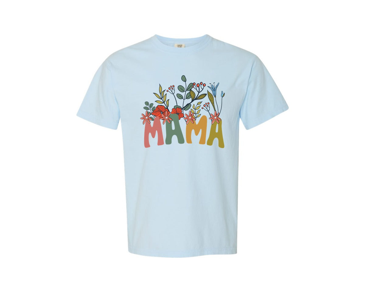 brand:Comfort Colors|color:Chambray|Mama Shirt Wildflowers Mama Shirt Graphic T-Shirt