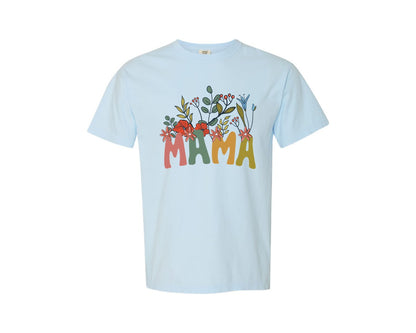 brand:Comfort Colors|color:Chambray|Mama Shirt Wildflowers Mama Shirt Graphic T-Shirt
