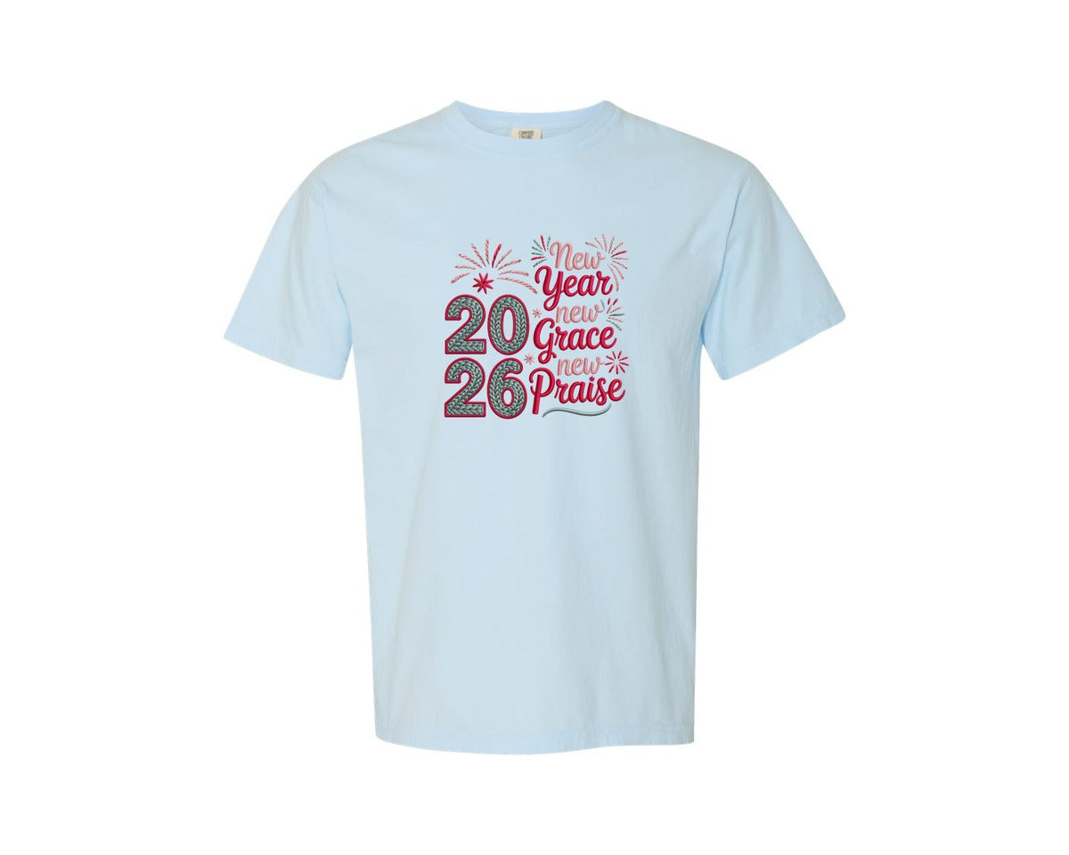 brand:Comfort Colors|color:Chambray|2026 New Year Knitted Yarn Graphic T-Shirt