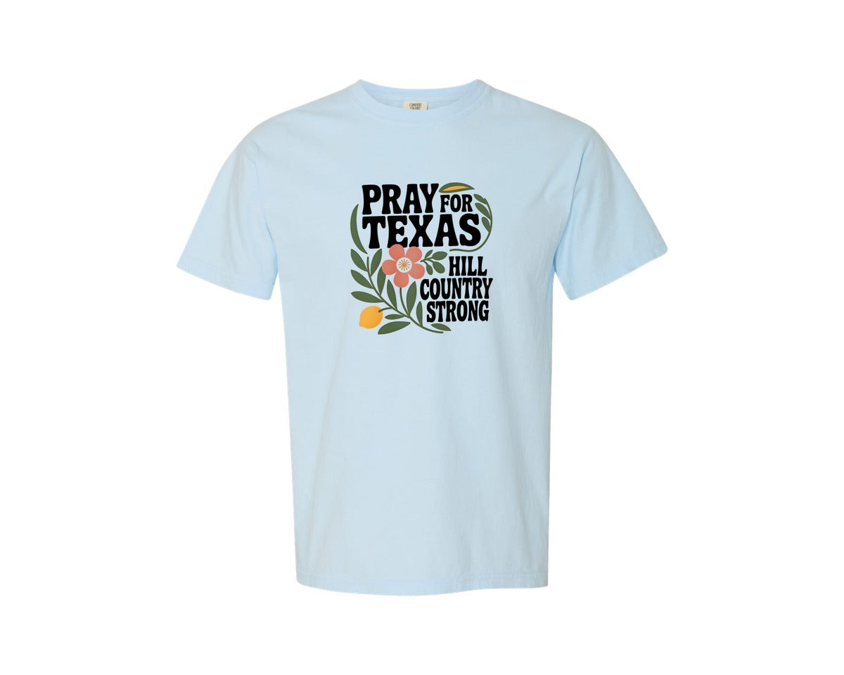 brand:Comfort Colors|color:Chambray|Pray For Texas Floral Shirttexas Strong Graphic T-Shirt