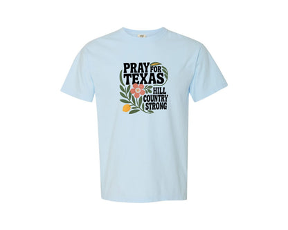 brand:Comfort Colors|color:Chambray|Pray For Texas Floral Shirttexas Strong Graphic T-Shirt