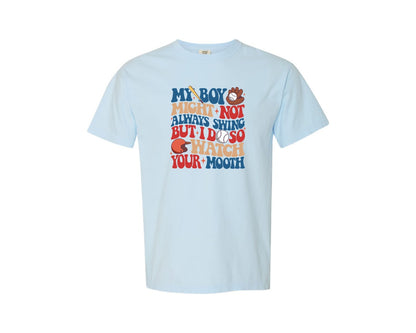 brand:Comfort Colors|color:Chambray|Baseball Mom Watch Your Mouth Graphic T-Shirt