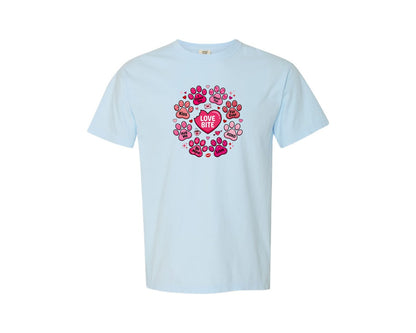 brand:Comfort Colors|color:Chambray|Cute Love Bite Paw Prints Valentine Graphic T-Shirt