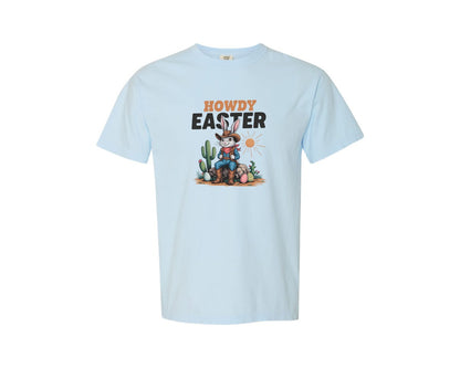 brand:Comfort Colors|color:Chambray|Howdy Easter Western Cowboy Bunny 2 Graphic T-Shirt