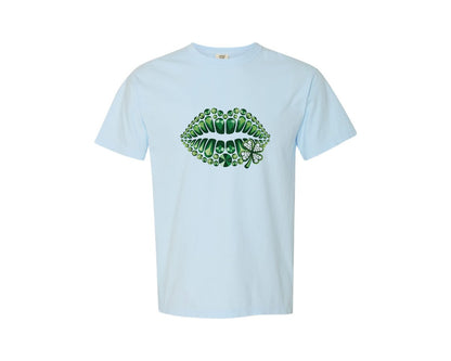 brand:Comfort Colors|color:Chambray|St Patricks Day Lips Lucky Graphic T-Shirt