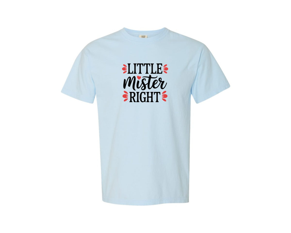 brand:Comfort Colors|color:Chambray|Little Mister Right Valentine Graphic T-Shirt