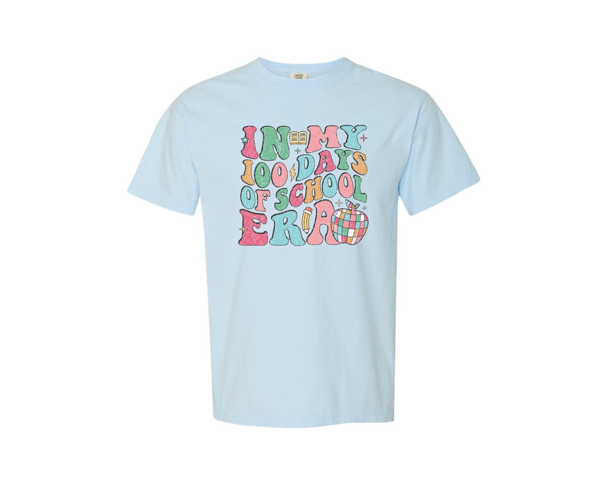 brand:Comfort Colors|color:Chambray|In My 100 Days Of School Era Retro Graphic T-Shirt
