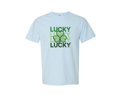 brand:Comfort Colors|color:Chambray|Lucky St Patricks Day Shamrock 3 Graphic T-Shirt