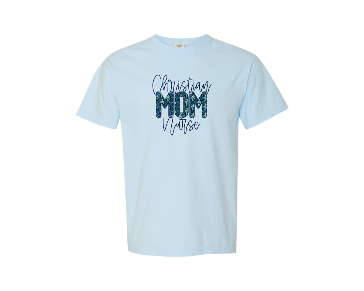 brand:Comfort Colors|color:Chambray|Christian Nurse Mom Mothers Day Graphic T-Shirt