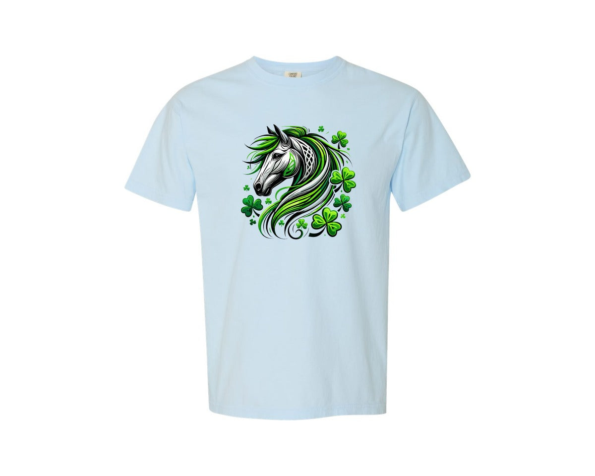 brand:Comfort Colors|color:Chambray|St Patricks Day Horse Lucky Graphic T-Shirt