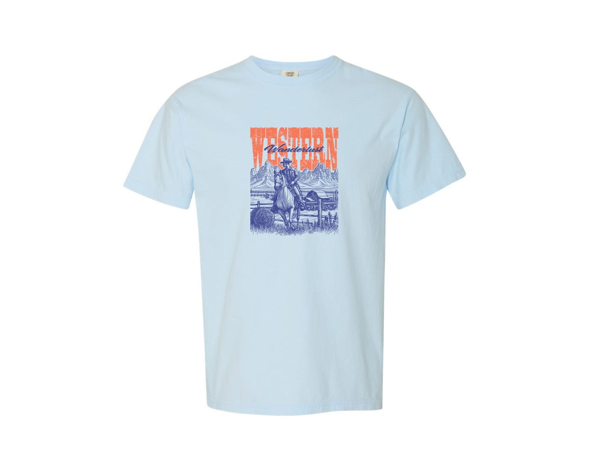 brand:Comfort Colors|color:Chambray|Western Wanderlust Cowboy Rodeo Vintage Graphic T-Shirt