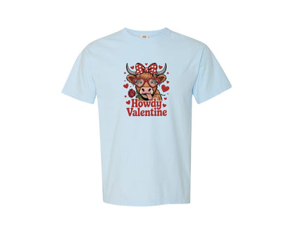 brand:Comfort Colors|color:Chambray|Howdy Valentine Cute Cow Love Graphic T-Shirt