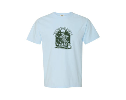 brand:Comfort Colors|color:Chambray|Just One More Chapter Skeleton Coffee 2 Graphic T-Shirt