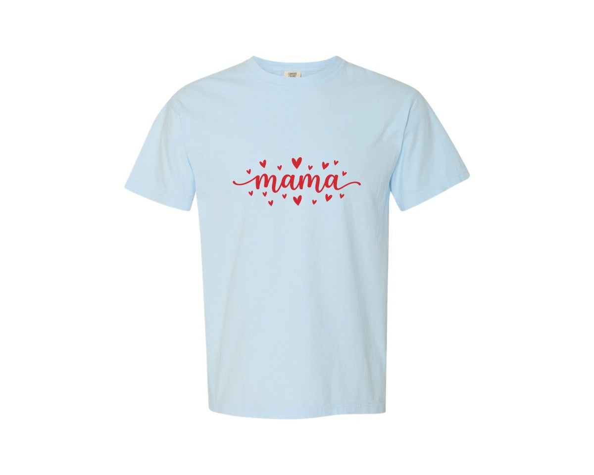 brand:Comfort Colors|color:Chambray|Mama Heart Script Typography Design Graphic T-Shirt