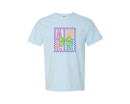 brand:Comfort Colors|color:Chambray|Amen Coquette Bow Jesus Easter 3 Graphic T-Shirt
