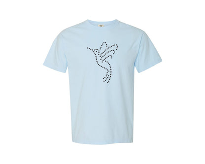 brand:Comfort Colors|color:Chambray|Rhinestone Design Hummingbird Graphic T-Shirt