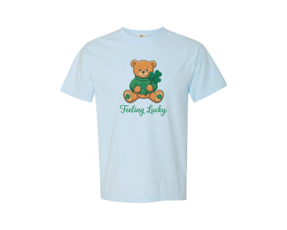 brand:Comfort Colors|color:Chambray|Feeling Lucky Teddy Bear Graphic T-Shirt