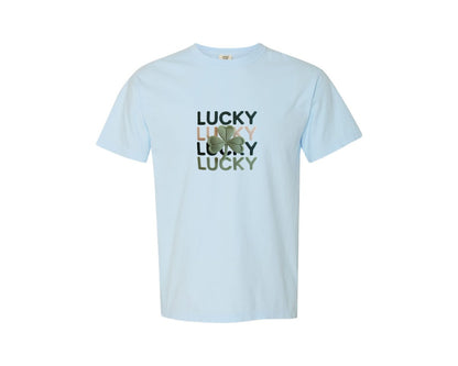 brand:Comfort Colors|color:Chambray|St Patrick S Day Faux Yarn Shamrock Graphic T-Shirt