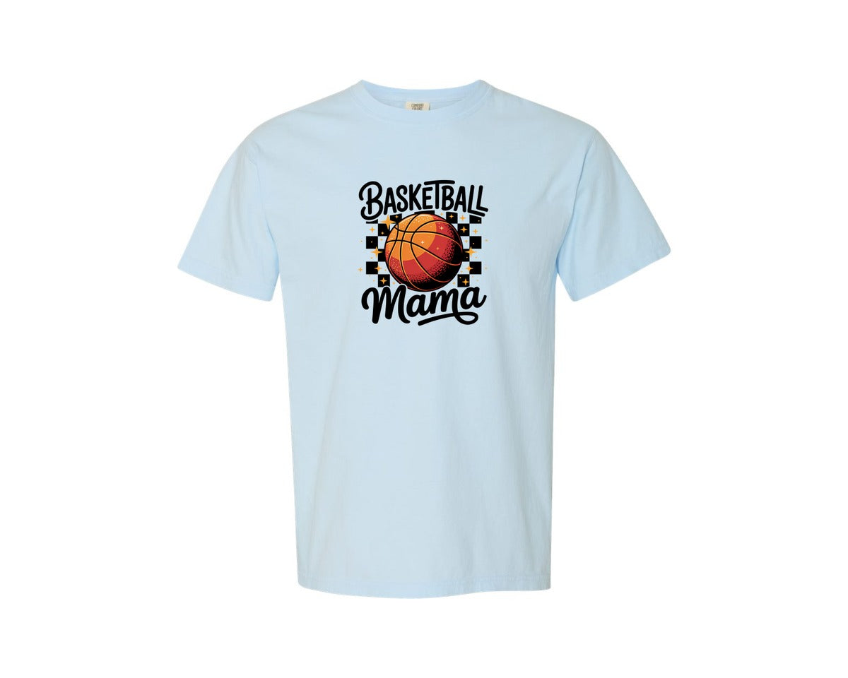 brand:Comfort Colors|color:Chambray|Basketball Mama Retro Basketball Mom Graphic T-Shirt