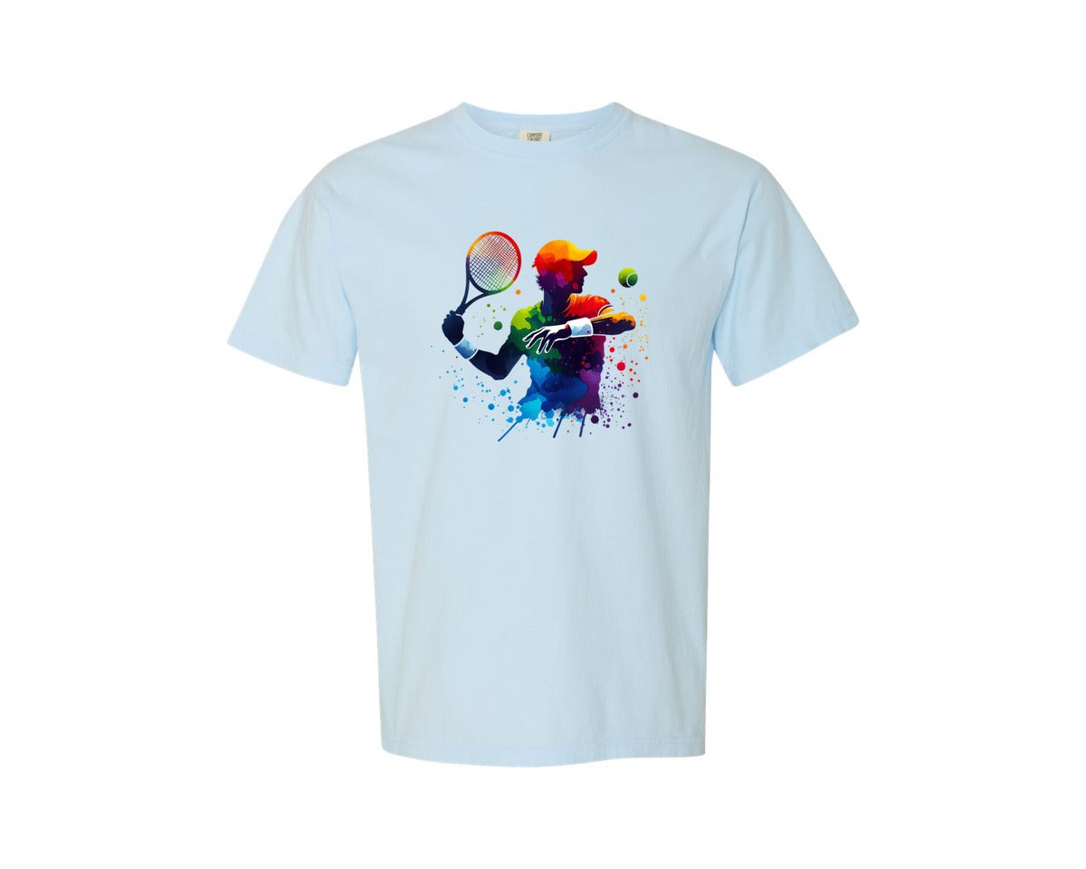 brand:Comfort Colors|color:Chambray|Colorful Sport Tennis Player Graphic T-Shirt