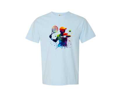 brand:Comfort Colors|color:Chambray|Colorful Sport Tennis Player Graphic T-Shirt