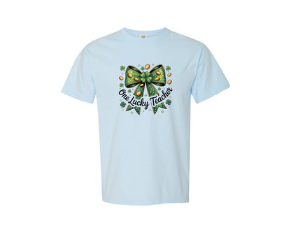 brand:Comfort Colors|color:Chambray|One Lucky Teacher St Patricks Day 13 Graphic T-Shirt