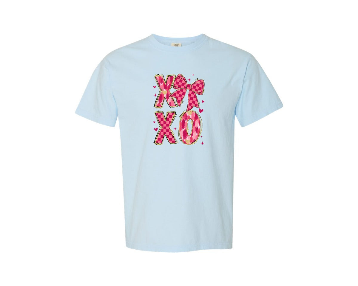 brand:Comfort Colors|color:Chambray|Xoxo Valentine Coquette Bow 4 Graphic T-Shirt