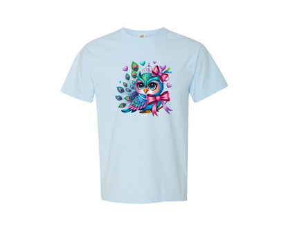 brand:Comfort Colors|color:Chambray|Watercolor Colorful Feathers Bird Graphic T-Shirt