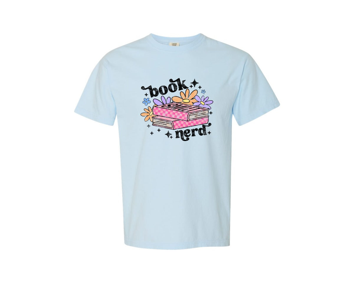 brand:Comfort Colors|color:Chambray|Book Nerd Distressed Graphic T-Shirt