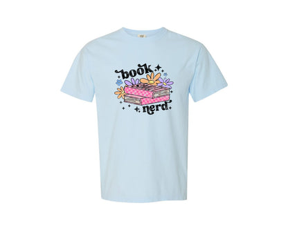 brand:Comfort Colors|color:Chambray|Book Nerd Distressed Graphic T-Shirt
