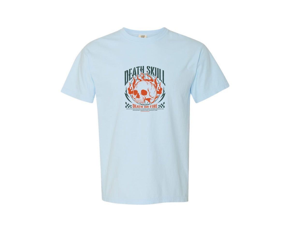 brand:Comfort Colors|color:Chambray|Burning Skull Urban Streetwear Design Graphic T-Shirt