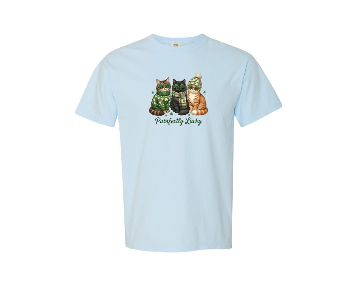 brand:Comfort Colors|color:Chambray|Purrfectly Lucky Cat Graphic T-Shirt