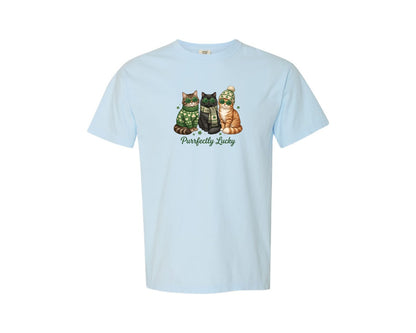 brand:Comfort Colors|color:Chambray|Purrfectly Lucky Cat Graphic T-Shirt