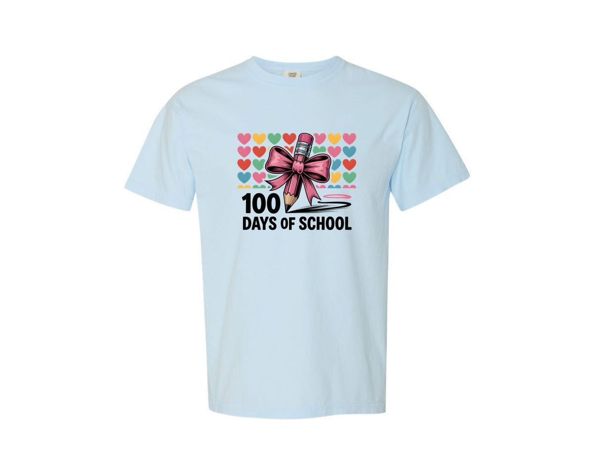 brand:Comfort Colors|color:Chambray|100 Days Of School Pencil Design Graphic T-Shirt