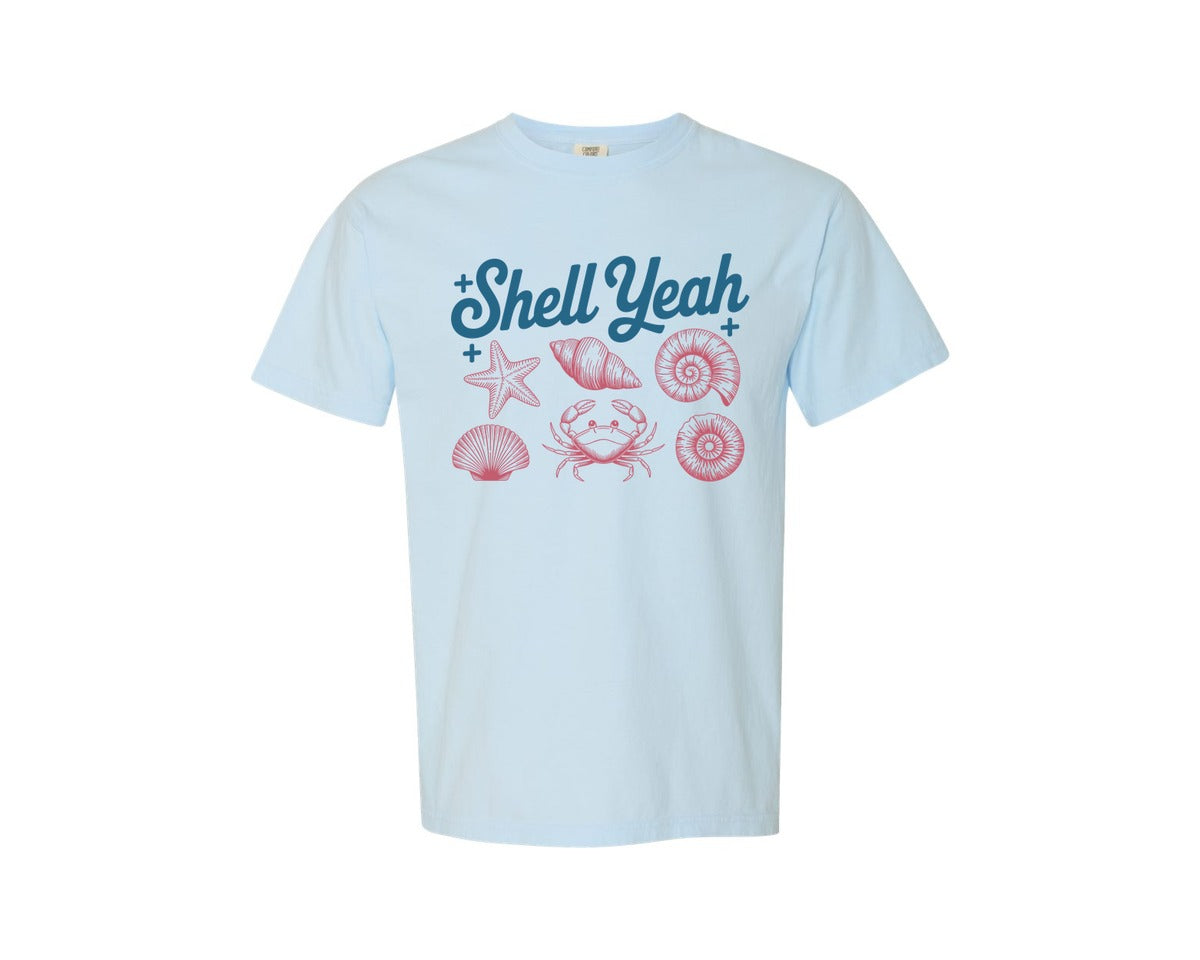 brand:Comfort Colors|color:Chambray|Shell Yeah Starfish Crab Ammonite Graphic T-Shirt