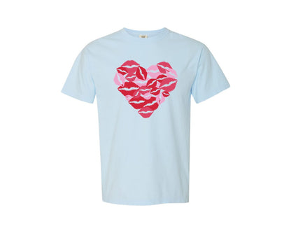 brand:Comfort Colors|color:Chambray|Valentine Heart Valentine Kiss Graphic T-Shirt