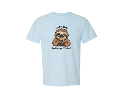 brand:Comfort Colors|color:Chambray|Im Not Lazy Funny Sloth Coffee Graphic T-Shirt