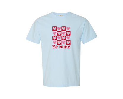 brand:Comfort Colors|color:Chambray|Be Mine Heart Retro Grid Graphic T-Shirt