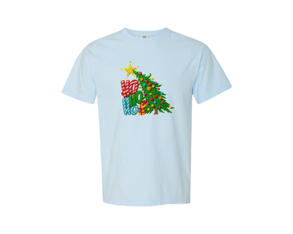 brand:Comfort Colors|color:Chambray|Yarn Crochet Hohoho Christmas Tree Graphic T-Shirt