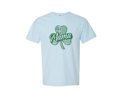brand:Comfort Colors|color:Chambray|St Patrick Day Mama Clover Graphic T-Shirt